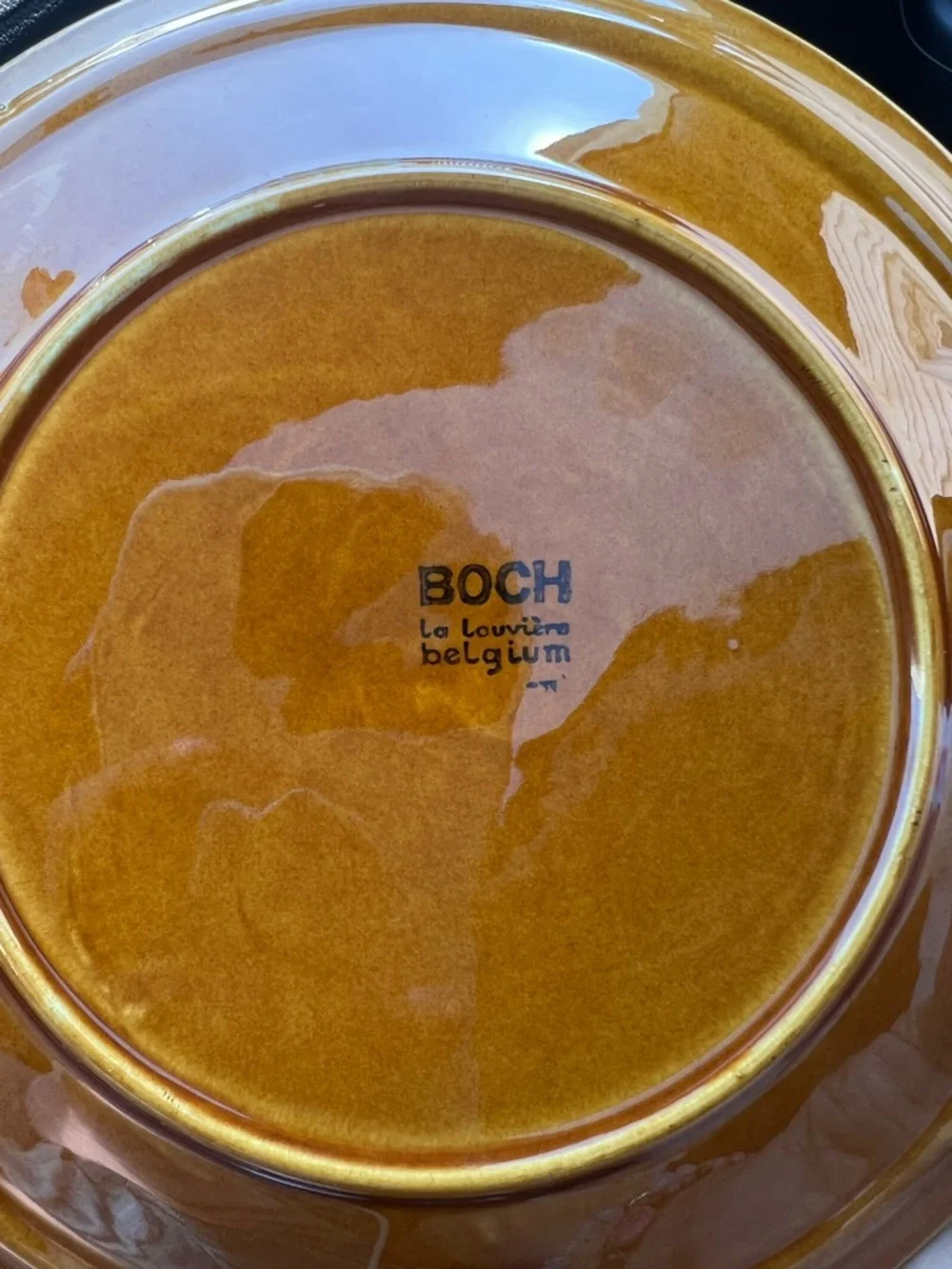Amber-Tone Boch La Louviere Glazed Ceramic Divided Serving Dish Belgium set of 6